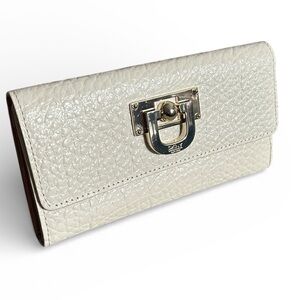 DKNY Off White Croc Embossed Luxury Leather Flap Continental Wallet